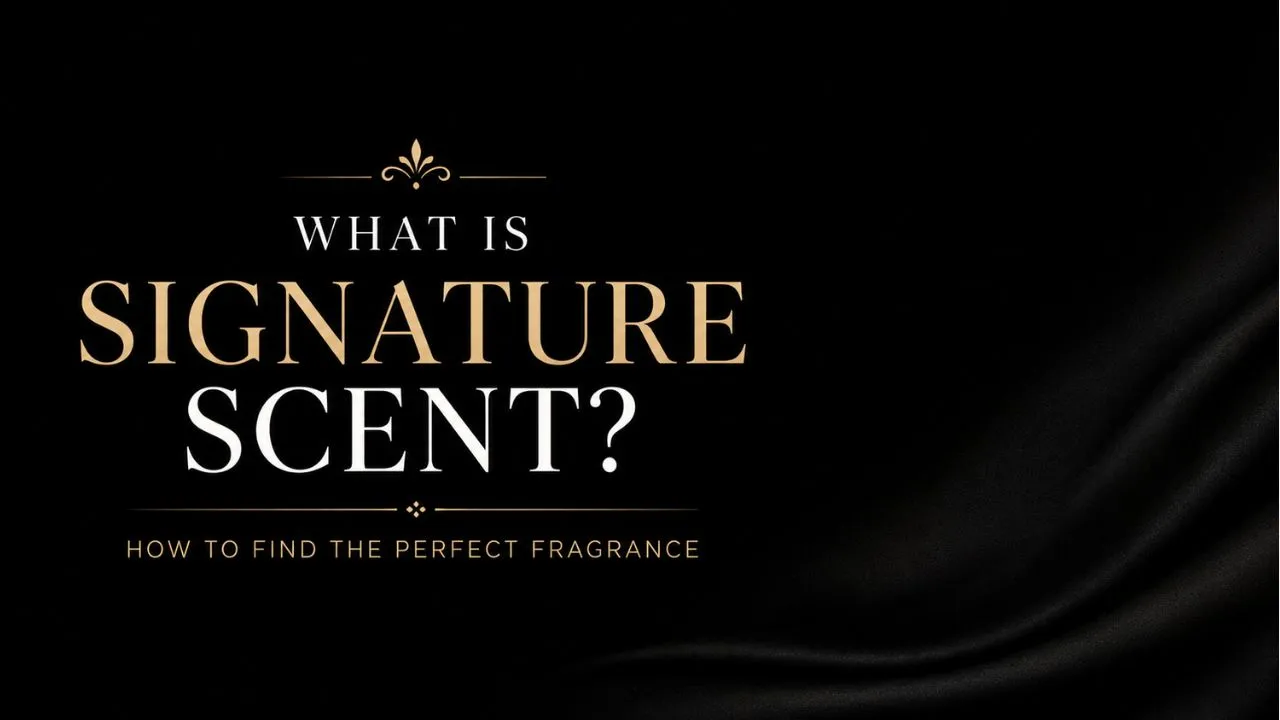 Minimalist black featured image with the title "What Is a Signature Scent? How to Find the Perfect Fragrance" in elegant gold and white typography.